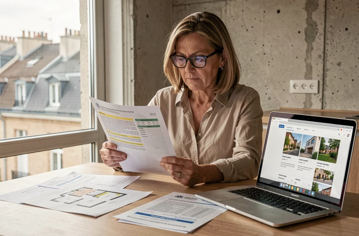 Propriétaire analysant le document pré état daté du syndic avant la mise en vente de son appartement