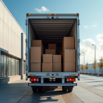 Camion de déménagement 30m3 dans un quai moderne avec intérieur organisé