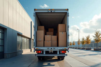 Camion de déménagement 30m3 dans un quai moderne avec intérieur organisé