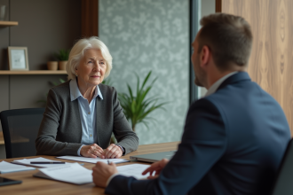 Femme senior consultante avec conseiller bancaire