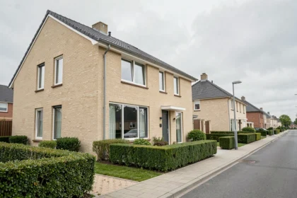 Maison individuelle moderne dans la région lilloise avec façade en brique et jardin soigné