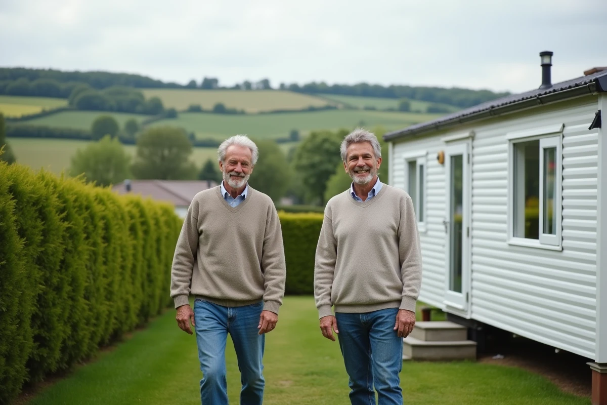 Couple souriant devant mobilhome en Vendée