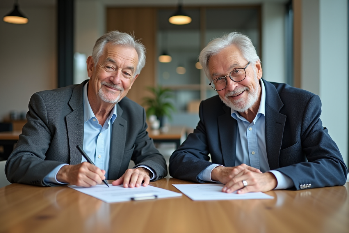 Couple senior examine documents de prêt immobilier