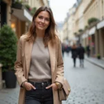 Femme élégante en manteau beige dans Saint Germain en Laye
