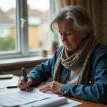 Femme remplissant une demande de logement social à son bureau