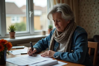 Femme remplissant une demande de logement social à son bureau