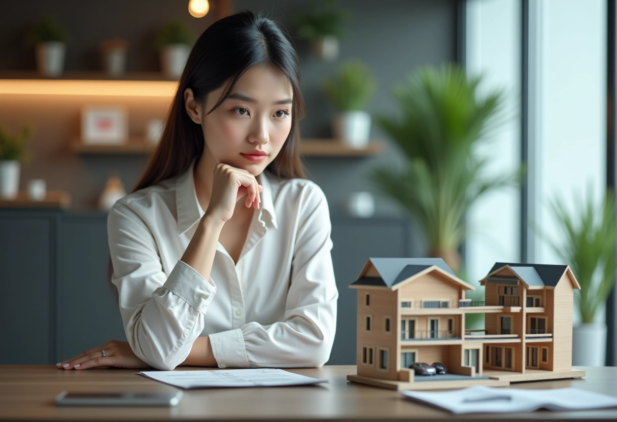 Jeune femme regardant un modele d