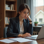 Femme en blazer dans un bureau à domicile pour un prêt