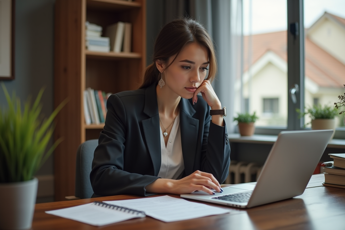 Femme en blazer dans un bureau à domicile pour un prêt