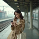 Jeune femme sur un quai de gare en banlieue attendant son train pour aller travailler en ville, illustration du coût du transport en périphérie