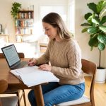 Femme en intérieur examine documents de location