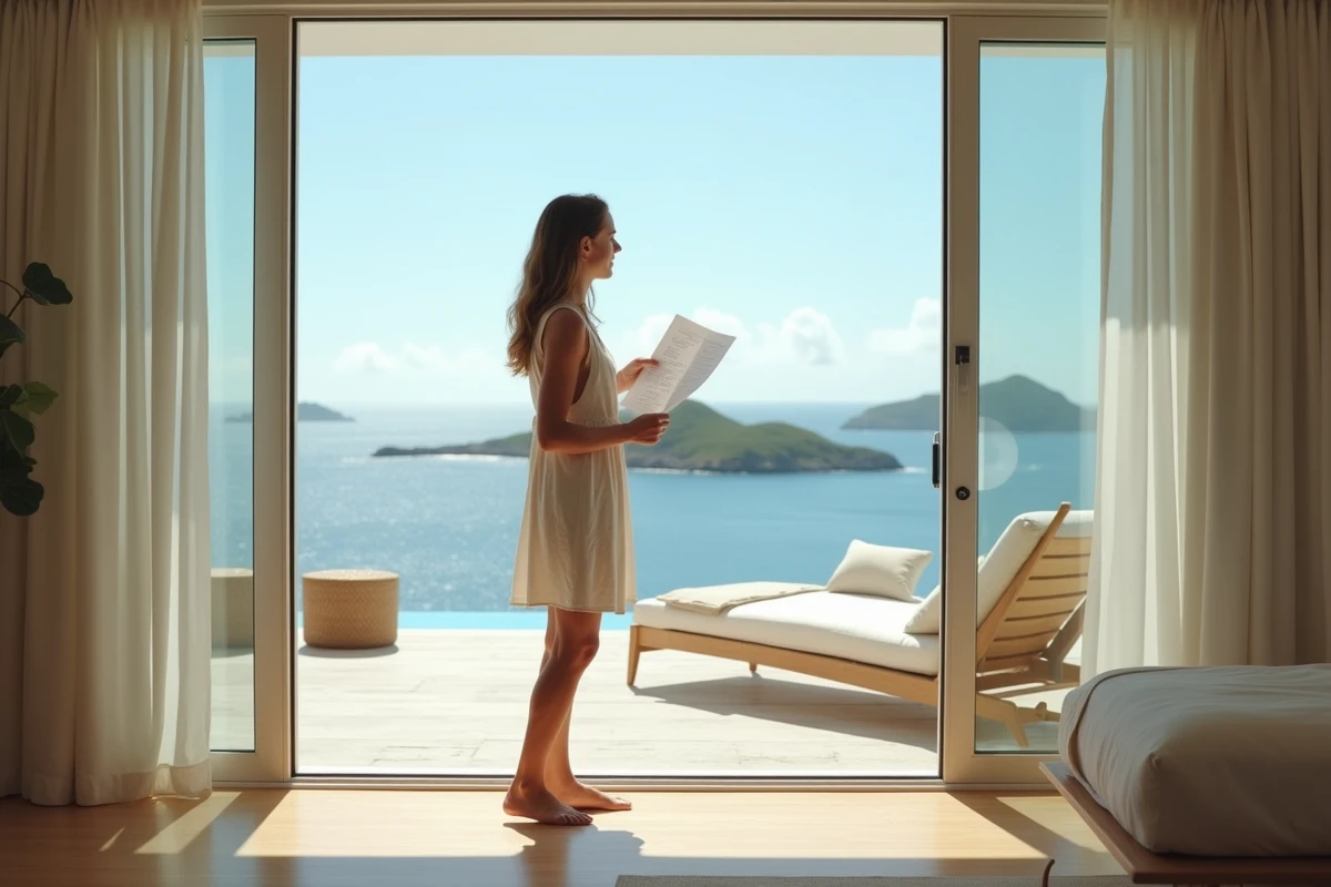 Jeune femme explore intérieur d une villa à St Barthélemy