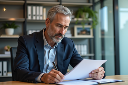 Homme d'affaires en costume dans un bureau moderne