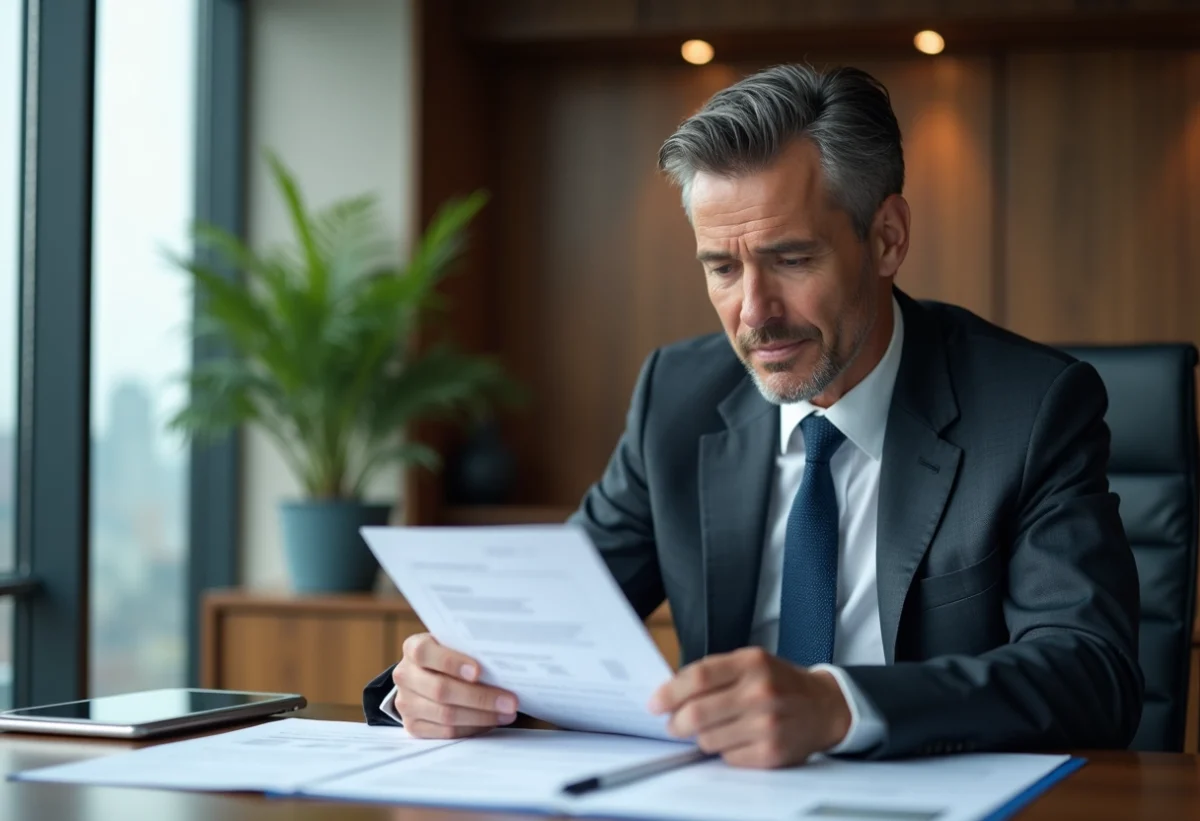 Homme d'affaires confiant examinant des documents d'investissement