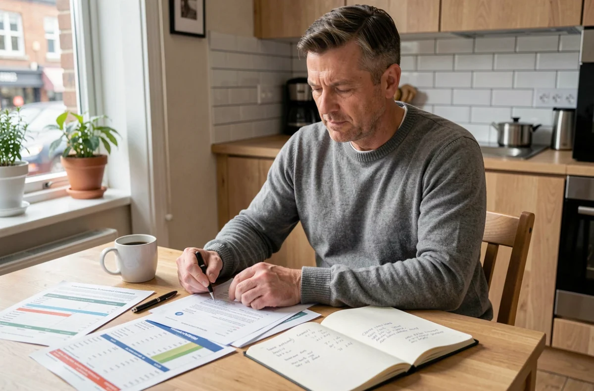 Homme seul réfléchissant au choix du régime fiscal IS ou IR pour la création de sa SCI à son domicile