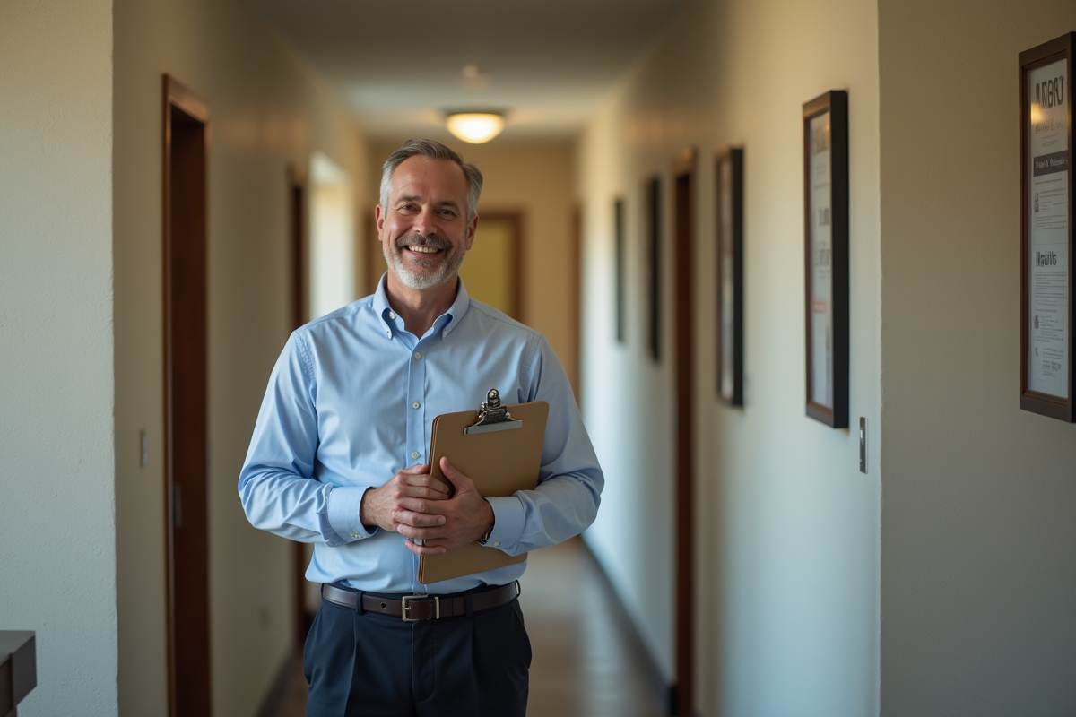 Homme en tenue décontractée dans un hall d immeuble