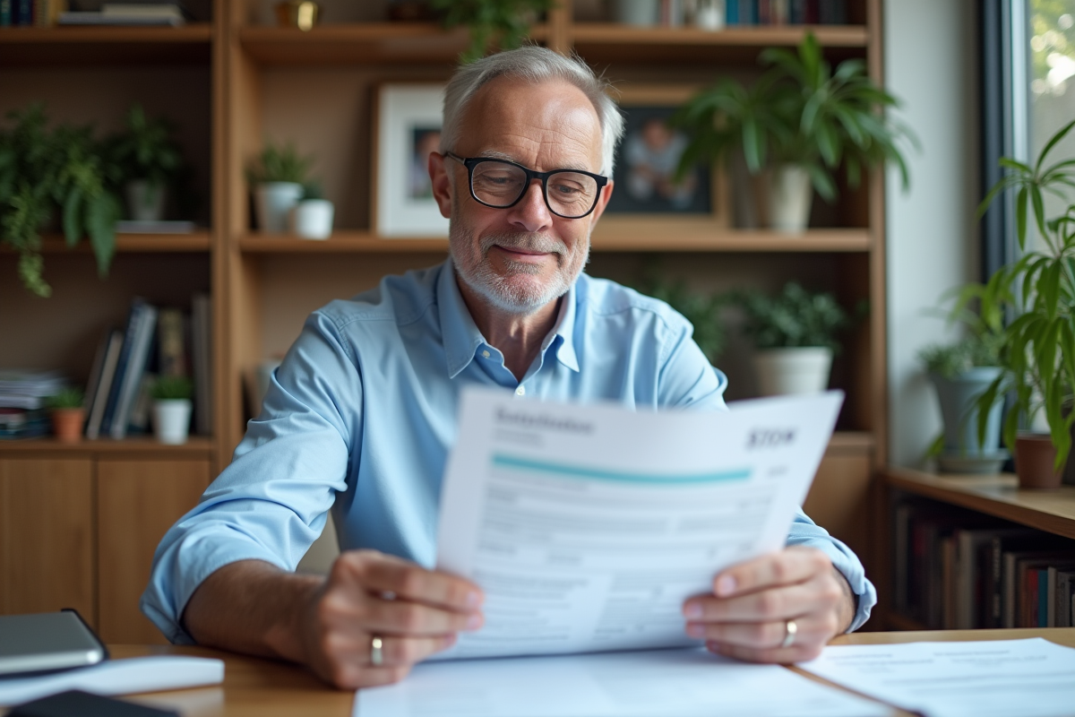 Homme d age moyen examine un relevé de mortgage dans son bureau