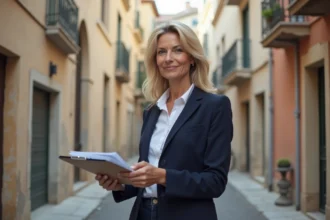Investisseuse immobilière analysant un quartier résidentiel à Fréjus pour un projet locatif