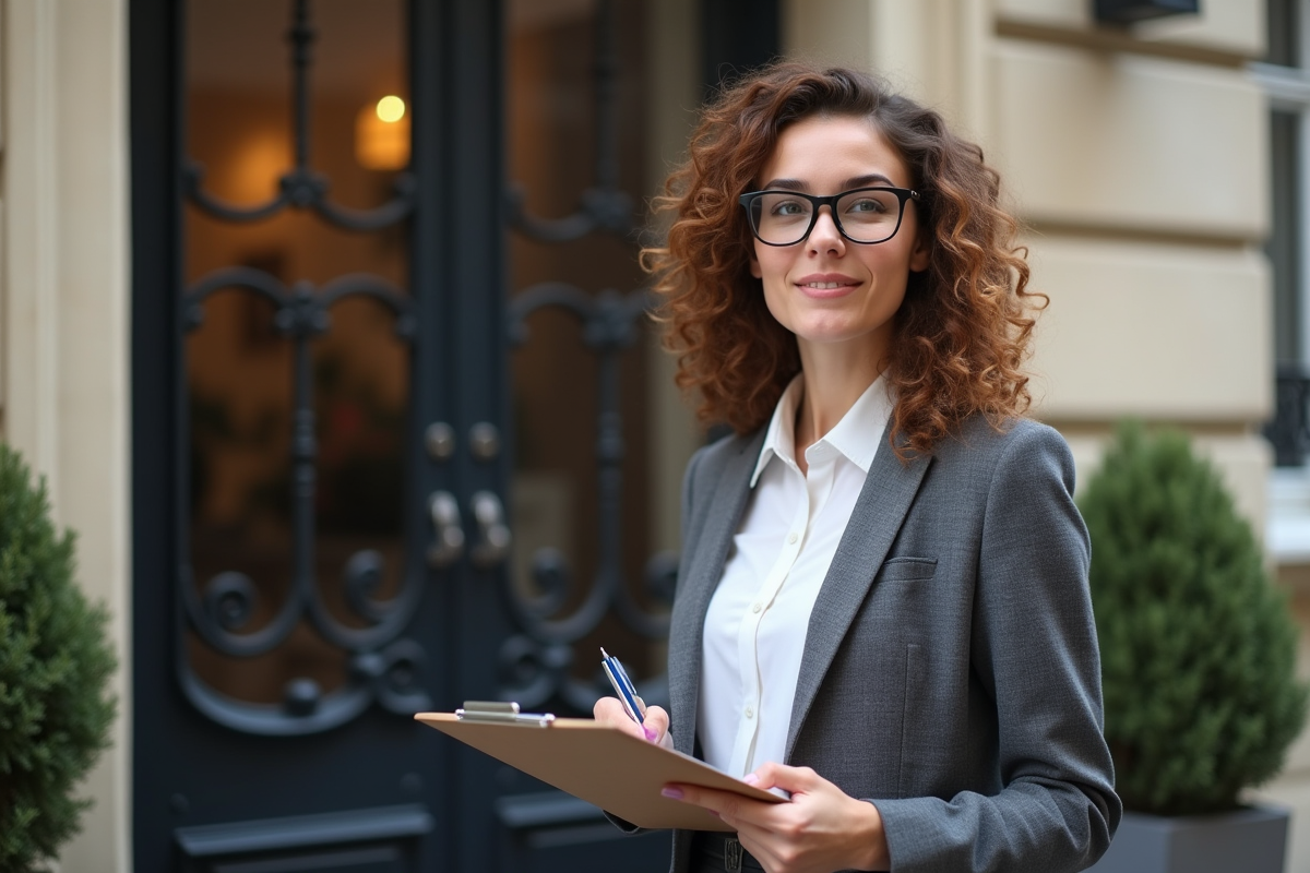 Jeune femme devant une entrée d