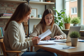 Jeune femme en sweater dans son appartement d'étudiant