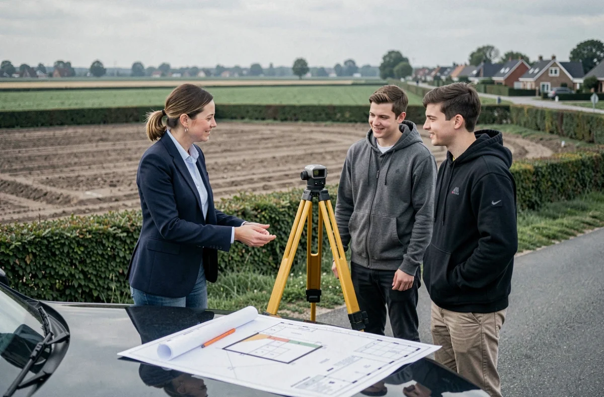 Agent immobilier présentant un terrain constructible à un couple dans le Nord de la France