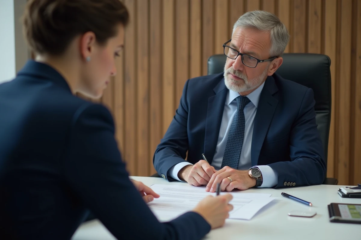 Notaire et cliente discutent documents dans un bureau