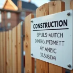Panneau de déclaration préalable de travaux affiché sur une clôture de chantier résidentiel avec mentions légales obligatoires