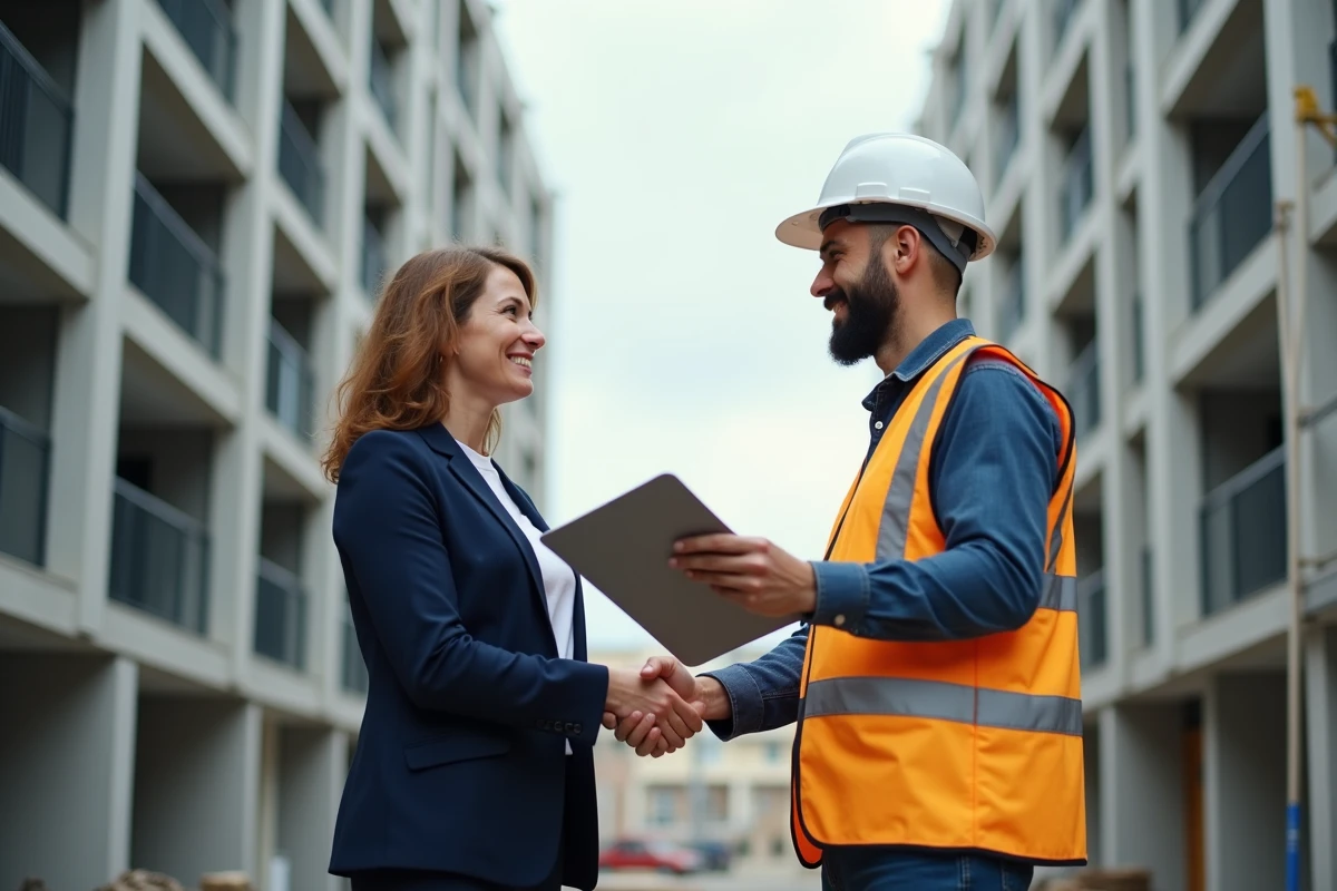 Partenariat entre professionnels du logement sur un chantier résidentiel urbain terminé