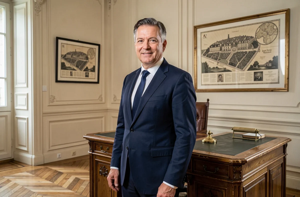 Agent immobilier expérimenté dans le bureau historique de la Régie des Célestins à Lyon, avec décor haussmannien et parquet en point de Hongrie