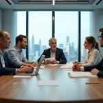 Réunion de gouvernance d'un comité interprofessionnel du logement autour d'une table de conférence moderne